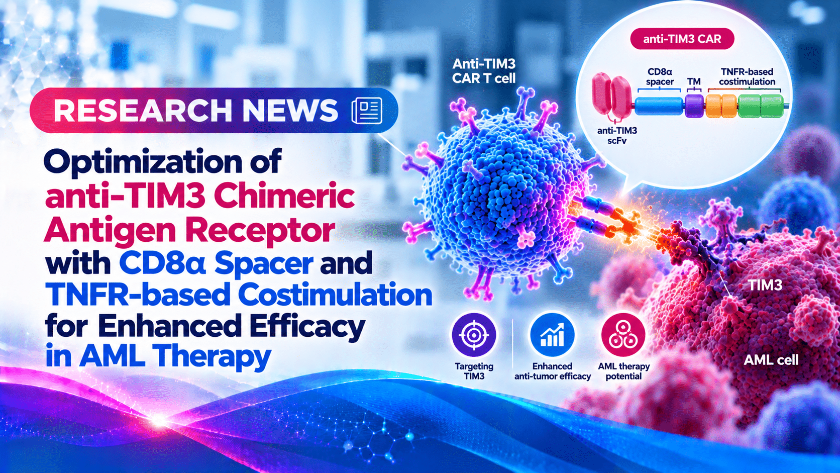 Optimization of anti-TIM3 chimeric antigen receptor with CD8α spacer and TNFR-based costimulation for enhanced efficacy in AML therapy