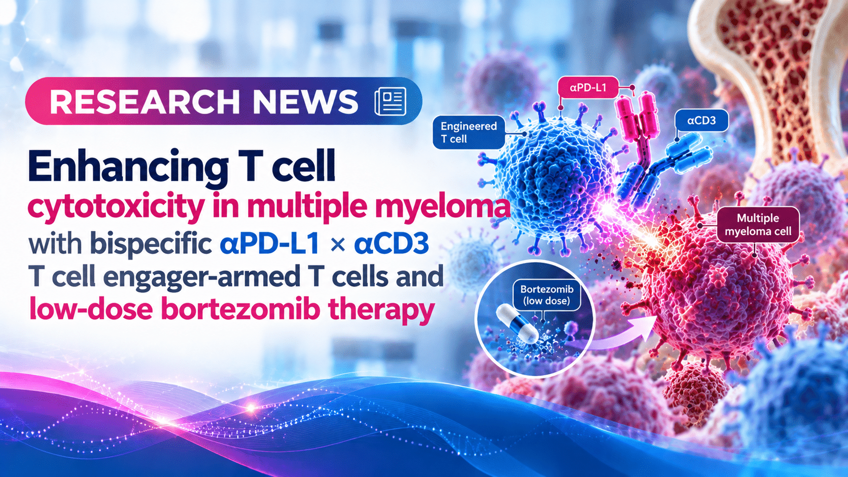 Enhancing T cell cytotoxicity in multiple myeloma with bispecific αPD-L1 × αCD3 T cell engager-armed T cells and low-dose bortezomib therapy