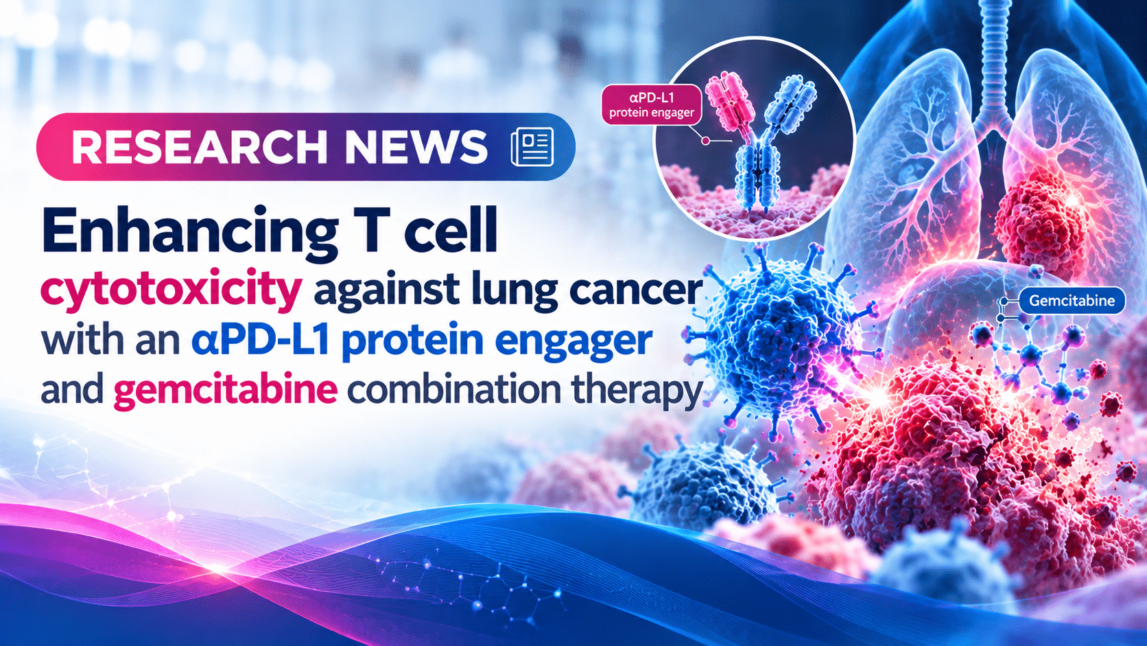 Enhancing T cell cytotoxicity against lung cancer with an αPD-L1 protein engager and gemcitabine combination therapy