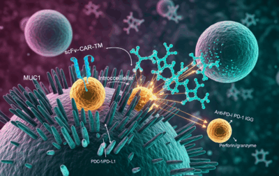 Antitumor activities of chimeric antigen receptor T cells targeting Mucin-1 with self-released anti-PD-1 IgG antibody